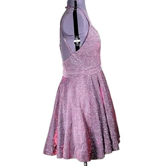 Sequin Hearts Pink Shimmery Fit&Flare Dress Sz 13 - Picture 3 of 14
